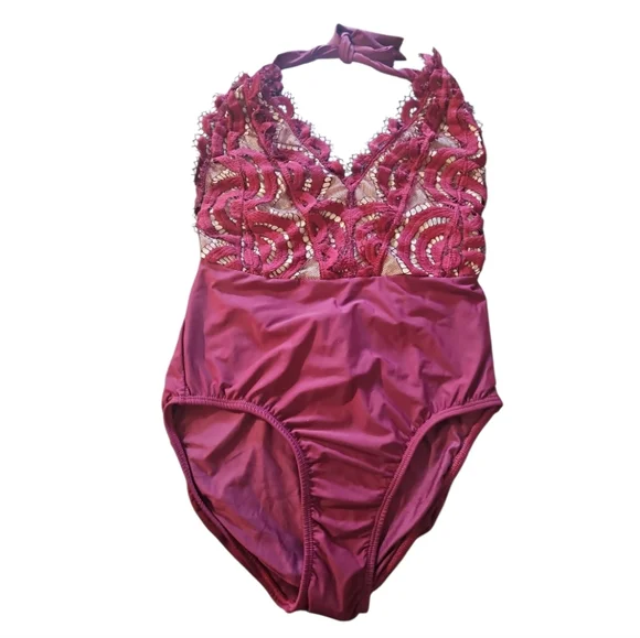 PILYQ Vino Lace Halter top one piece swimsuit